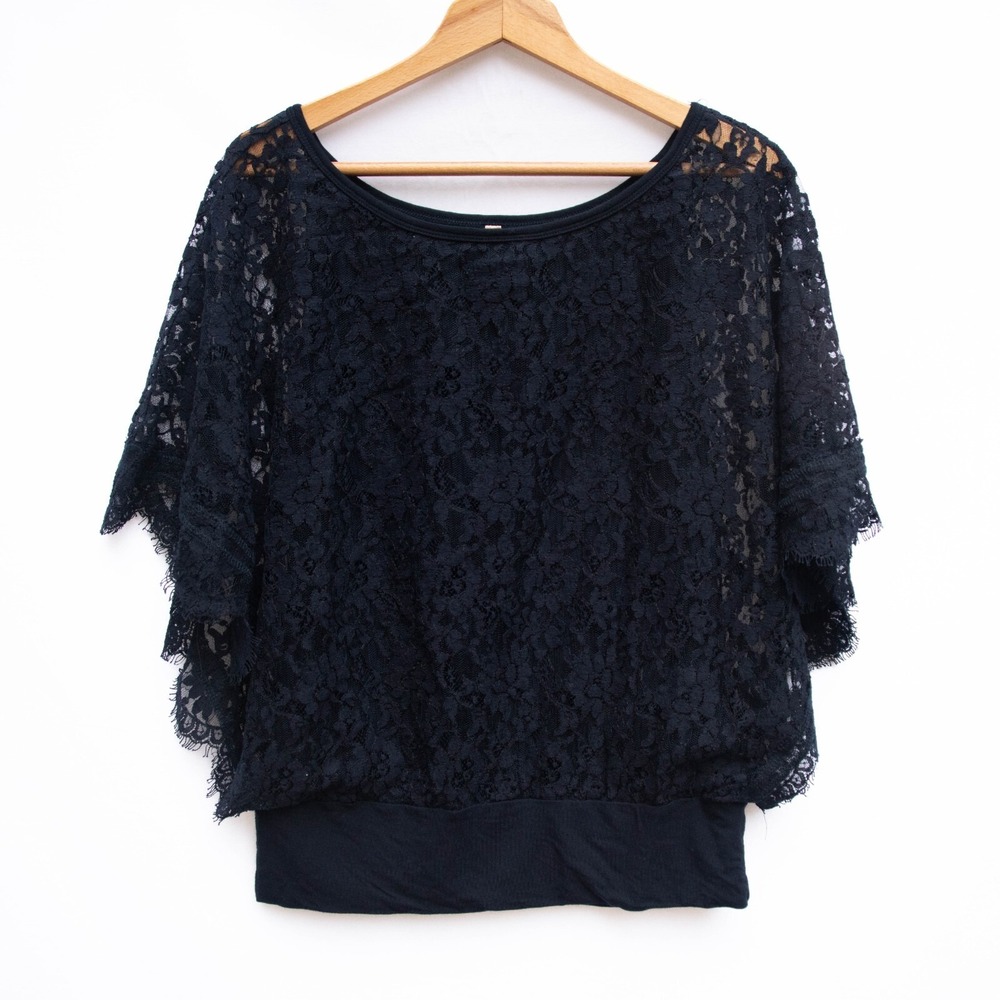 Bailey 44 Lace Top Womens L Dark Blue Floral Fairygrunge Witchy Whimsigoth USA - Picture 2 of 7
